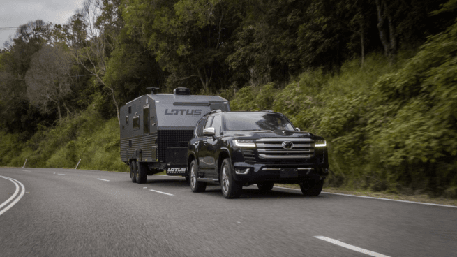 LandCruiser Sahara ZX towing Lotus Caravan