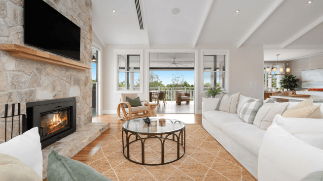 Living Room With TV and Fireplace